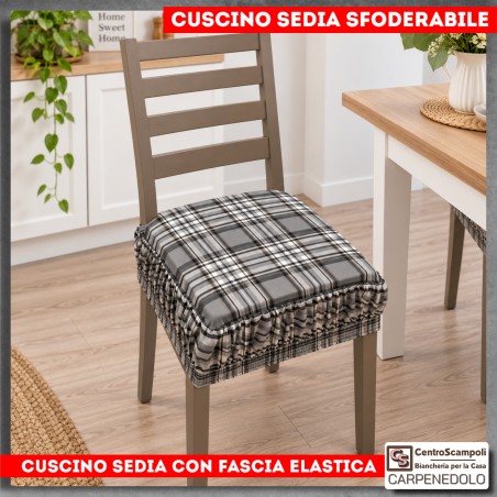 Cuscino Vesti Sedia in Cotone Sfoderabile con Fascia Elastica a quadri scozzese | Var. 401