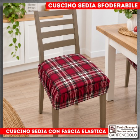 Cuscino Vesti Sedia in Cotone Sfoderabile con Fascia Elastica a quadri scozzese | Var. 403