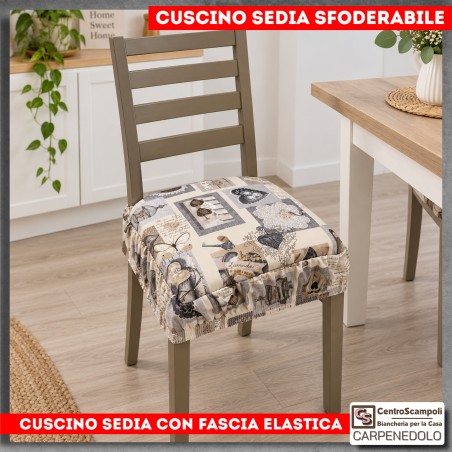 Cuscino Vesti Sedia in Cotone Sfoderabile con Fascia Elastica Shabby e cuori | Var. 1512