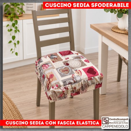 Cuscino Vesti Sedia in Cotone Sfoderabile con Fascia Elastica Shabby e cuori | Var. 1513