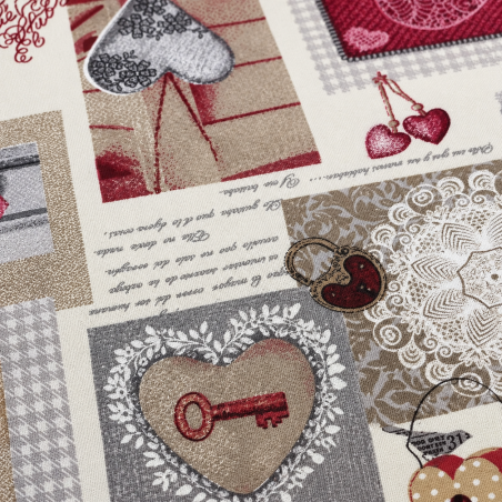Cuscino Vesti Sedia in Cotone Sfoderabile con Fascia Elastica Shabby e cuori | Var. 1513