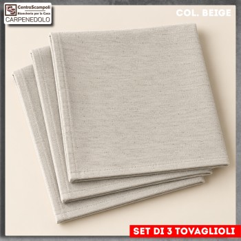 Tovaglioli | Tovaglioli di stoffa in Cotone | Tovaglioli Ecru-Beige set di 3 Pezzi