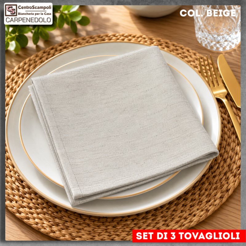 Tovaglioli | Tovaglioli di stoffa in Cotone | Tovaglioli Ecru-Beige set di 3 Pezzi