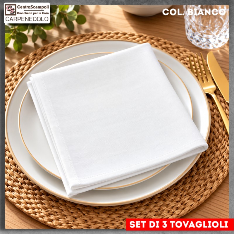 Tovaglioli | Tovaglioli di stoffa in Cotone | Tovaglioli Bianchi set di 3 Pezzi