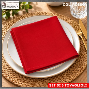 Tovaglioli | Tovaglioli di stoffa in Cotone | Tovaglioli rossi Set di 3 Pezzi