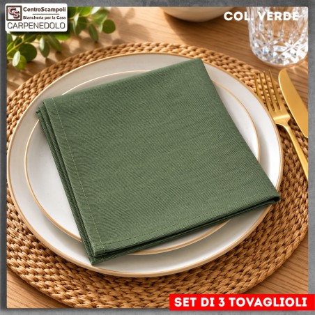 Tovaglioli | Tovaglioli di stoffa in Cotone | Tovaglioli Verde set di 3 Pezzi