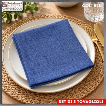 Tovaglioli | Tovaglioli di stoffa in Cotone | Tovaglioli Blu set di 3 Pezzi