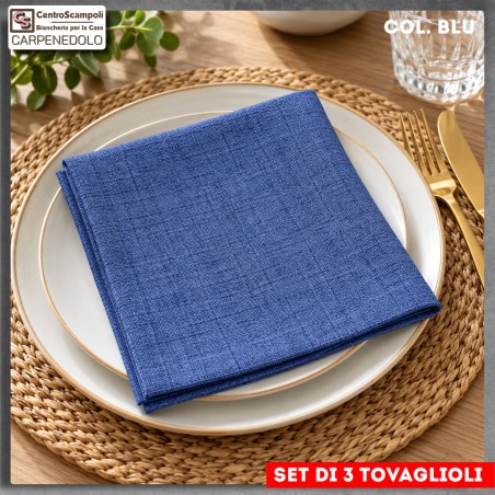 Tovaglioli | Tovaglioli di stoffa in Cotone | Tovaglioli Blu set di 3 Pezzi