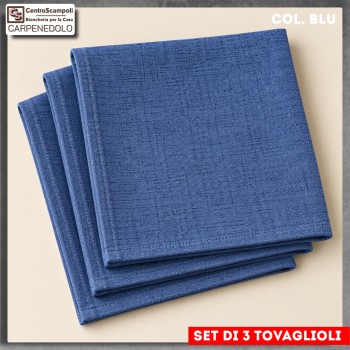 Tovaglioli | Tovaglioli di stoffa in Cotone | Tovaglioli Blu set di 3 Pezzi