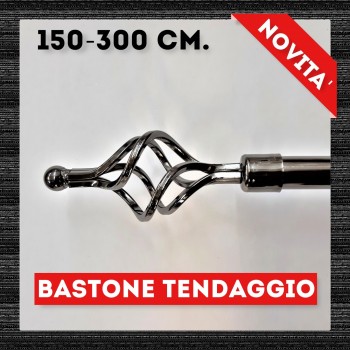 Bastone per tende Classic chromo black silver Bastone in ferro estensibile da 150 cm. fino a 300 cm. - Centro Scampoli C