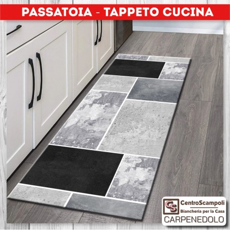 Tappeto cucina passatoia 50x180 black and square