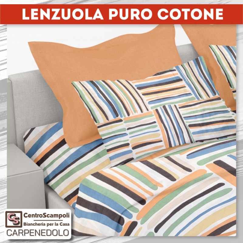 Lenzuola una piazza e mezza puro cotone Fashio and stripe Set completo letto - Centro Scampoli Carpenedolo