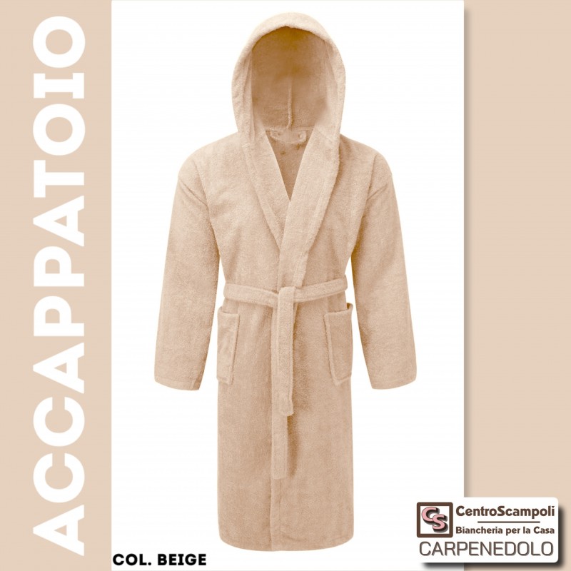 Accappatoio adulto con cappuccio colore beige-Accappatoio-Centro Scampoli SRL