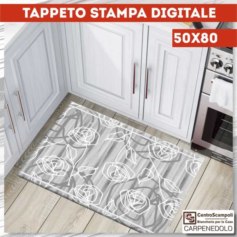 Tappeto 50x80 stampa digitale antiscivolo rose grigio-Tappeti da cucina-Centro Scampoli SRL