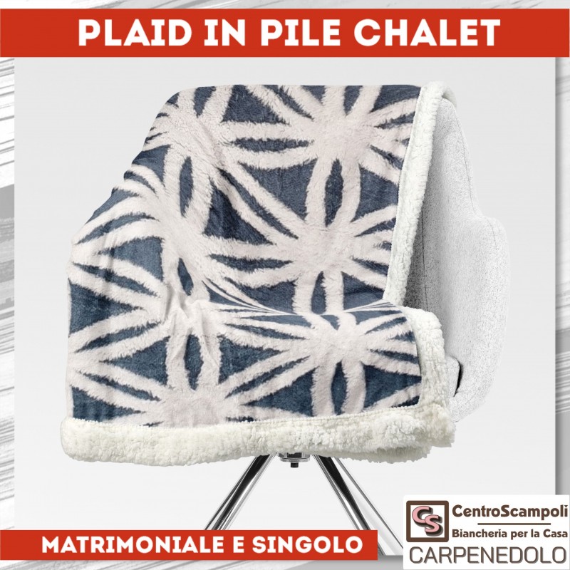 Coperta di pile agnellata matrimoniale Chalet blu-Plaid-Centro Scampoli SRL
