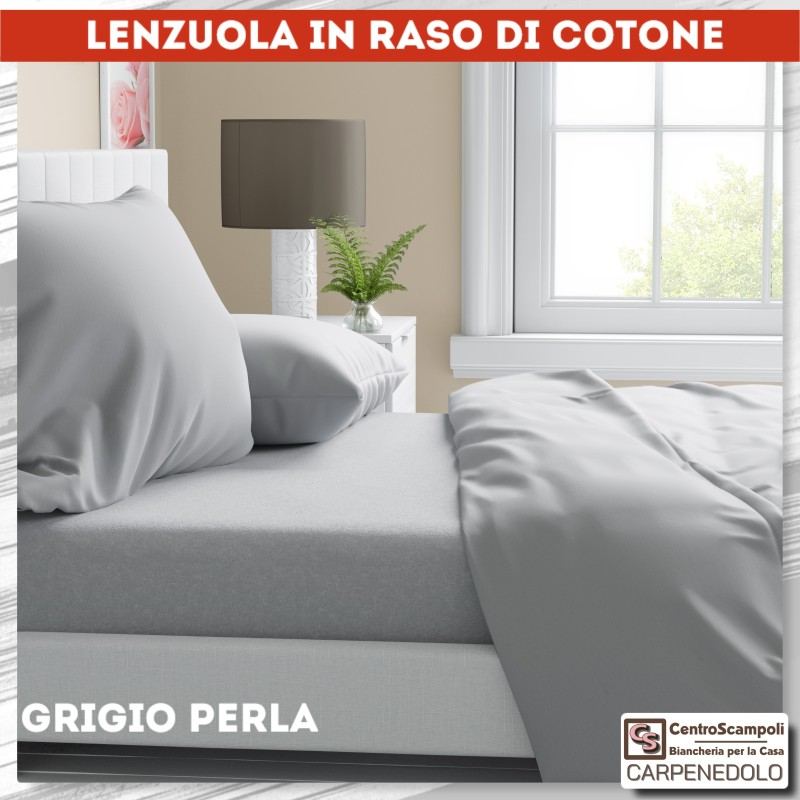 Lenzuola grigio perla di raso in puro cotone Lenzuola grigio perla di raso in puro cotone