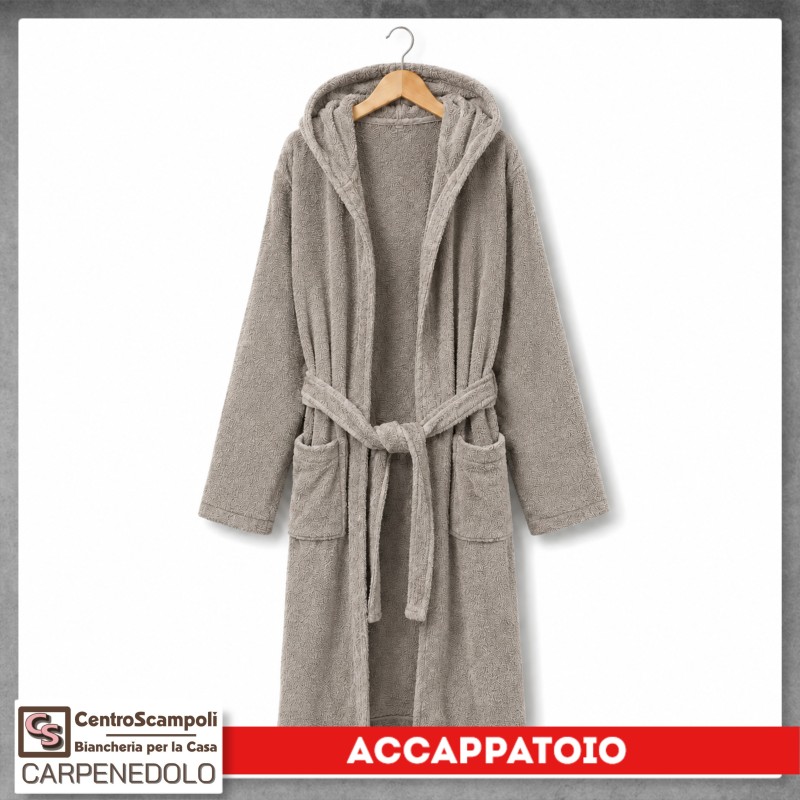 Accappatoio adulto con cappuccio colore grigio chiaro Accappatoio adulto con cappuccio colore grigio chiaro