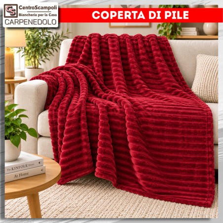 Plaid Coperta in Pile per Divano e Letto – Caldo e Morbido | Dune Col. Rosso.Bordeaux