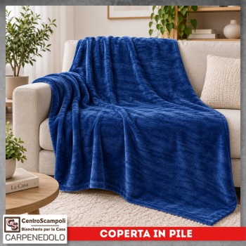 Plaid Coperta in Pile Singolo Una Piazza per Letto e Divano Tinta Unita Blu