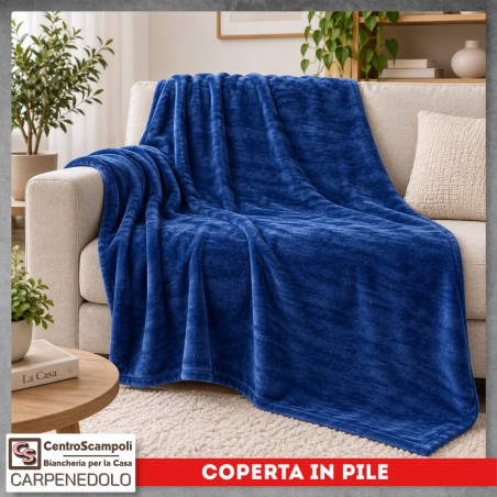 Plaid Coperta in Pile Singolo Una Piazza per Letto e Divano Tinta Unita Blu