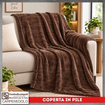 Plaid Coperta in Pile Singolo Una Piazza per Letto e Divano Tinta Unita Marrone