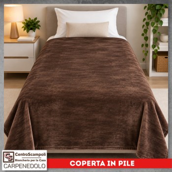 Plaid Coperta in Pile Singolo Una Piazza per Letto e Divano Tinta Unita Marrone
