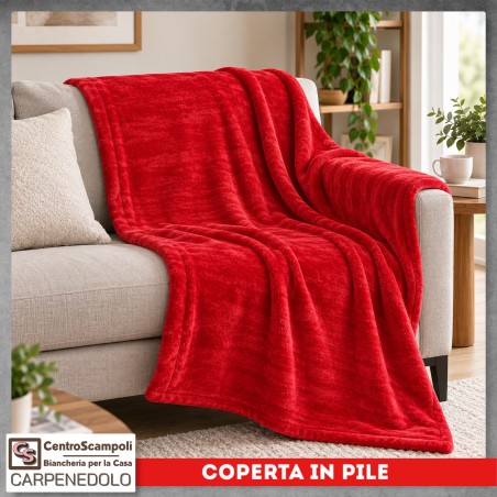 Plaid Coperta in Pile Singolo Una Piazza per Letto e Divano Tinta Unita Rosso