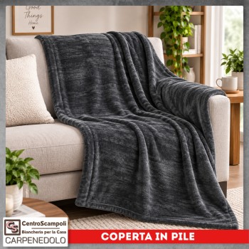 Plaid Coperta in Pile Singolo Una Piazza per Letto e Divano Tinta Unita Grigio scuro