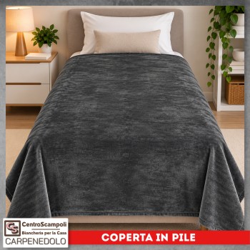 Plaid Coperta in Pile Singolo Una Piazza per Letto e Divano Tinta Unita Grigio scuro