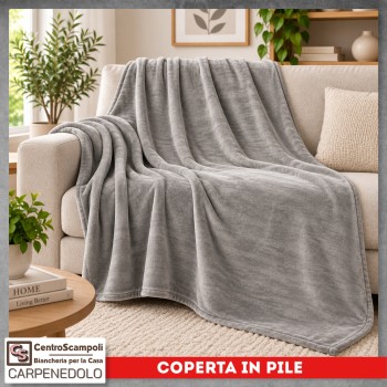 Plaid Coperta in Pile Singolo Una Piazza per Letto e Divano Tinta Unita Grigio chiaro