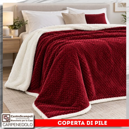Coperta di pile agnellata matrimoniale Romina Bordeaux