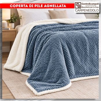 Coperta di pile agnellata matrimoniale Romina Blu Carta da zucchero