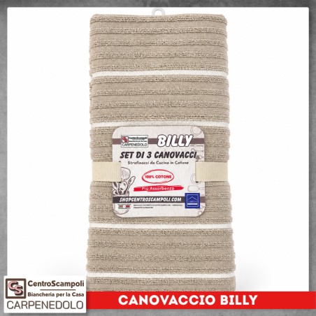 Set 3 Canovacci Asciugapiatti da Cucina 100% Cotone – Strofinacci | Billy Var. 20604