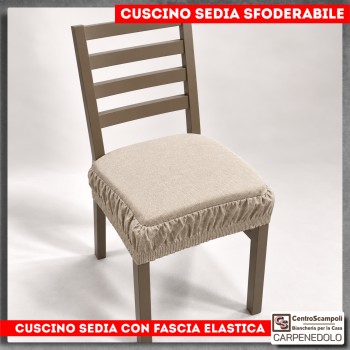 Cuscino Vesti Sedia in Cotone Sfoderabile con Fascia Elastica - Made in Italy | Col. Beige sabbia